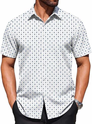 COOFANDY Mens Wrinkle Free Dress Shirt Polka Dot Short Sleeve Button Down Business Casual Shirt in Saudi Arabia