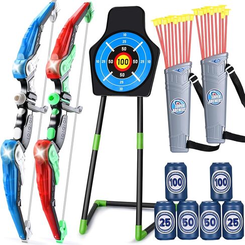 Bow and Arrow for Kids,LED Light Up Archery Set with 10 Suction Cup Arrows, 1Target, 3 Score Targets & 1 Quiver- Indoor Outdoor Sport Gifts for Boys Girls Ages 4 5 6 7 8 9 10 11 12 in Saudi Arabia