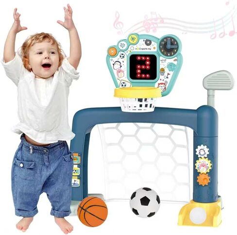 2026 Updated 4 in 1 Adjustable Basketball Hoop Soccer Goal for Toddlers 1-3,Kids Sports Toys with Golf Toy, LED Scoreboard, Music & Educational Games,Indoor & Outdoor Baby Activity Center in Saudi Arabia