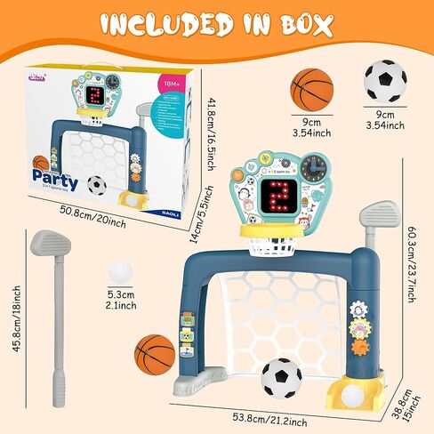 2026 Updated 4 in 1 Adjustable Basketball Hoop Soccer Goal for Toddlers 1-3,Kids Sports Toys with Golf Toy, LED Scoreboard, Music & Educational Games,Indoor & Outdoor Baby Activity Center in Saudi Arabia