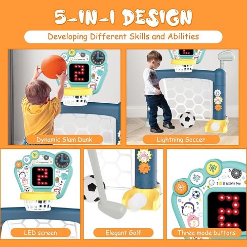 2026 Updated 4 in 1 Adjustable Basketball Hoop Soccer Goal for Toddlers 1-3,Kids Sports Toys with Golf Toy, LED Scoreboard, Music & Educational Games,Indoor & Outdoor Baby Activity Center in Saudi Arabia