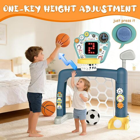 2026 Updated 4 in 1 Adjustable Basketball Hoop Soccer Goal for Toddlers 1-3,Kids Sports Toys with Golf Toy, LED Scoreboard, Music & Educational Games,Indoor & Outdoor Baby Activity Center in Saudi Arabia