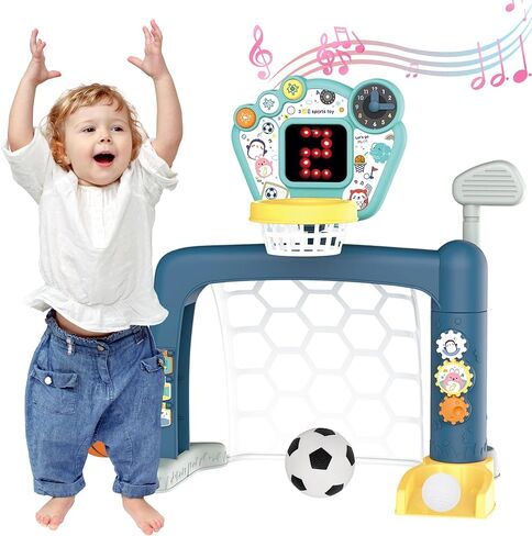 2026 Updated 4 in 1 Adjustable Basketball Hoop Soccer Goal for Toddlers 1-3,Kids Sports Toys with Golf Toy, LED Scoreboard, Music & Educational Games,Indoor & Outdoor Baby Activity Center in Saudi Arabia