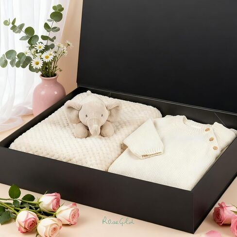 ROSEGLD Extra Large Gift Box 25x19x5 Inches, Giant Black Magnetic Gift Box with lids for Presents, Groomsman Proposal Box (Matte Black) in Saudi Arabia
