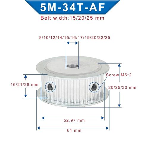 5M-34T حزام البكرة الداخلية تتحمل 8 * 3 * 1.4-20 * 6 * 2.8 مم سبيكة عجلة أسنان دائرية 1 قطعة (15 × 5 × 2.3 مم، لعرض الحزام 20 مم) in Saudi Arabia