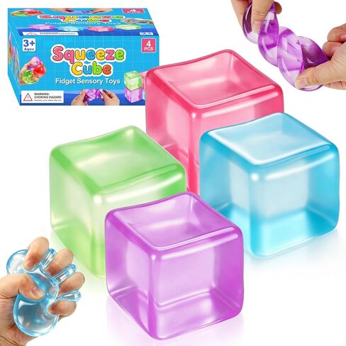 4 Pack Ice Cube Squishy, Slow Rising Fidget for Adults, Sensory Square Shape Stress Balls for Anxiety Relief Classroom Prizes Birthday Gifts Office School in Saudi Arabia