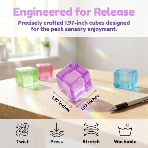 4 Pack Ice Cube Squishy, Slow Rising Fidget for Adults, Sensory Square Shape Stress Balls for Anxiety Relief Classroom Prizes Birthday Gifts Office School in Saudi Arabia