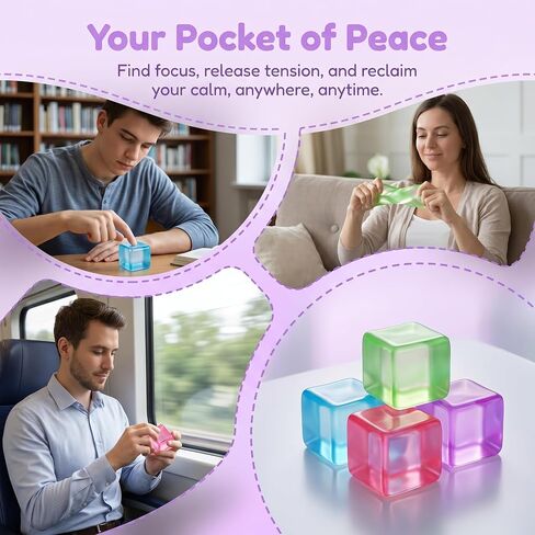 4 Pack Ice Cube Squishy, Slow Rising Fidget for Adults, Sensory Square Shape Stress Balls for Anxiety Relief Classroom Prizes Birthday Gifts Office School in Saudi Arabia