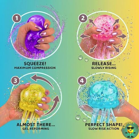 Glitter Jellyfish Squishy 4 pcs - Yellow Pink Purple Blue Dumpling Jellyfish - 2026 Upgraded Dumplings Squishes for Adults Teens Squeeze Easter Basket Stuffers in Saudi Arabia
