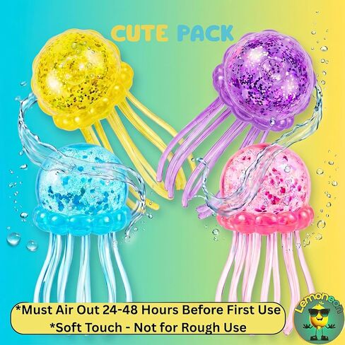 Glitter Jellyfish Squishy 4 pcs - Yellow Pink Purple Blue Dumpling Jellyfish - 2026 Upgraded Dumplings Squishes for Adults Teens Squeeze Easter Basket Stuffers in Saudi Arabia
