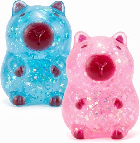 Pink Capybara Squishy Sugar Ball Stress Relief Toy with Sparkles, Cute Glitter Capybara Squishy Fidget Toys for Girls and Boys, Soft Capybara Sensory Fidget for Anxiety, Kawaii Animal Decor for Office in Kuwait