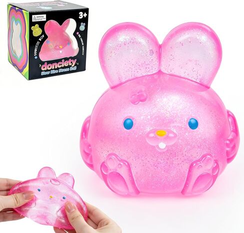 Stress Relief Glitter Bunny Squeeze Toy, Bunny Stress Ball- Anxiety Calming Sensory Fidget Toy, Soft Squishy Ball for ADHD Autism, Stresss Rabbit Squishy (Blue) in Saudi Arabia