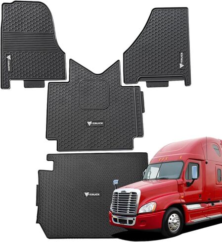 4 قطع من سجادات الأرضية المطاطية المناسبة لجميع الأحوال الجوية - متوافقة مع شاحنات Freightliner Cascadia 125 شبه - مجموعة سجادات أرضية الكابينة المطاطية شديدة التحمل، غير قابلة للانزلاق، سهلة التنظيف، حماية داخلية كاملة in Kuwait