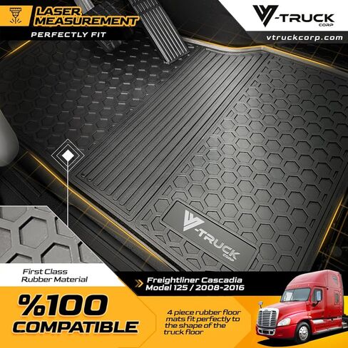 4 قطع من سجادات الأرضية المطاطية المناسبة لجميع الأحوال الجوية - متوافقة مع شاحنات Freightliner Cascadia 125 شبه - مجموعة سجادات أرضية الكابينة المطاطية شديدة التحمل، غير قابلة للانزلاق، سهلة التنظيف، حماية داخلية كاملة in Kuwait