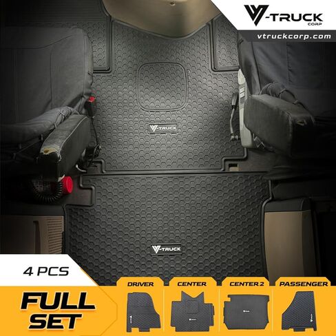 4 قطع من سجادات الأرضية المطاطية المناسبة لجميع الأحوال الجوية - متوافقة مع شاحنات Freightliner Cascadia 125 شبه - مجموعة سجادات أرضية الكابينة المطاطية شديدة التحمل، غير قابلة للانزلاق، سهلة التنظيف، حماية داخلية كاملة in Kuwait