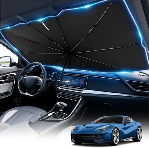 Car Windshield Sun Shade Umbrella,Titanium Silver Umbrella Sunshade for Car Windshield with Foldable Design,Portable & Heat-Blocking Sun Shield for Cars Windshields with Storage Pouch in Saudi Arabia