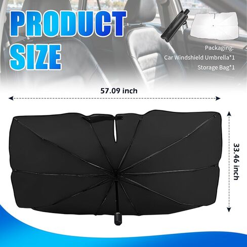 Car Windshield Sun Shade Umbrella,Titanium Silver Umbrella Sunshade for Car Windshield with Foldable Design,Portable & Heat-Blocking Sun Shield for Cars Windshields with Storage Pouch in Saudi Arabia