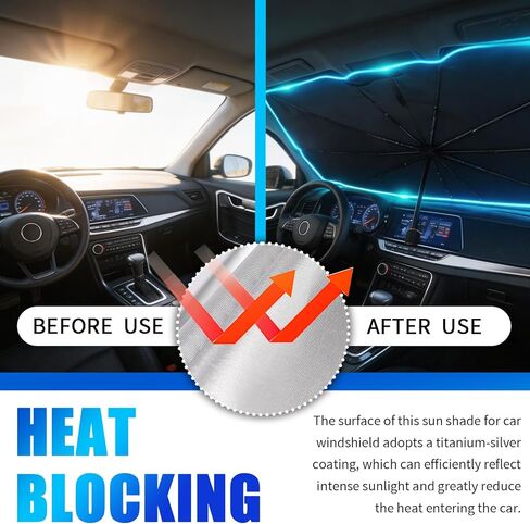 Car Windshield Sun Shade Umbrella,Titanium Silver Umbrella Sunshade for Car Windshield with Foldable Design,Portable & Heat-Blocking Sun Shield for Cars Windshields with Storage Pouch in Saudi Arabia