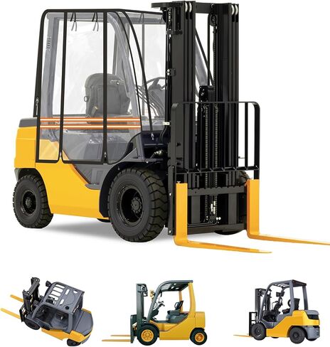 JDMON Forklift Cover for 8000 lbs Heavy Duty Forklifts, Clear PVC Cab Enclosure with Roof Straps, 360° Visibility, Four Side Roll-Up Design for Rain Snow Dust Wind UV Protection in Kuwait