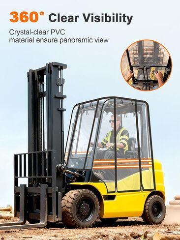 JDMON Forklift Cover for 8000 lbs Heavy Duty Forklifts, Clear PVC Cab Enclosure with Roof Straps, 360° Visibility, Four Side Roll-Up Design for Rain Snow Dust Wind UV Protection in Kuwait