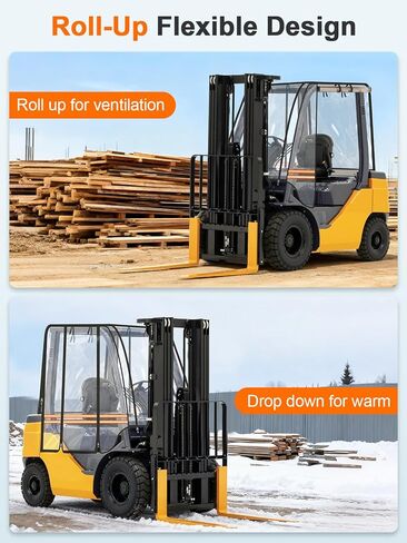 JDMON Forklift Cover for 8000 lbs Heavy Duty Forklifts, Clear PVC Cab Enclosure with Roof Straps, 360° Visibility, Four Side Roll-Up Design for Rain Snow Dust Wind UV Protection in Kuwait