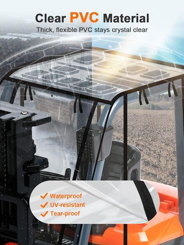 JDMON Forklift Cover for 8000 lbs Heavy Duty Forklifts, Clear PVC Cab Enclosure with Roof Straps, 360° Visibility, Four Side Roll-Up Design for Rain Snow Dust Wind UV Protection in Kuwait