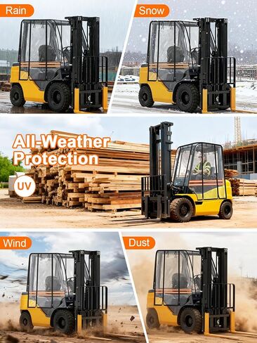 JDMON Forklift Cover for 8000 lbs Heavy Duty Forklifts, Clear PVC Cab Enclosure with Roof Straps, 360° Visibility, Four Side Roll-Up Design for Rain Snow Dust Wind UV Protection in Kuwait