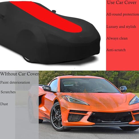 Indoor Car Cover Custom Fit for Porsche 911/Boxster/718/Cayman, Stretch Satin Anti-Wrinkle No Faded UV Resistant Dust-Proof Protection with Storage Bag（Black & Red） in Saudi Arabia