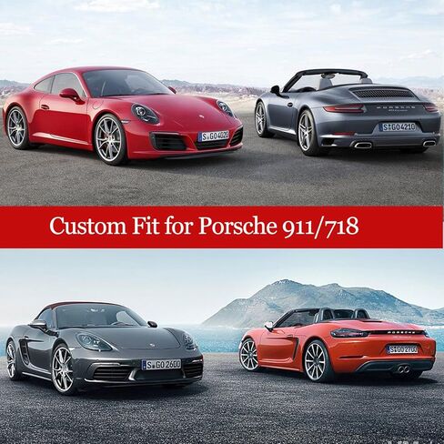 Indoor Car Cover Custom Fit for Porsche 911/Boxster/718/Cayman, Stretch Satin Anti-Wrinkle No Faded UV Resistant Dust-Proof Protection with Storage Bag（Black & Red） in Saudi Arabia