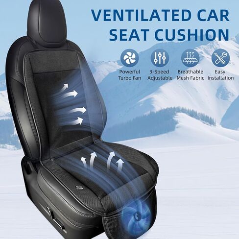 Cooling Car Seat Cover Front Seat, 12V-24V Ventilated Car Seat Cooler with Turbo Fan, Breathable Mesh Fabric Cooled Seat Cushion, 3-Speed Adjustable Airflow, Universal Fit for Cars, SUVs, Trucks in Saudi Arabia