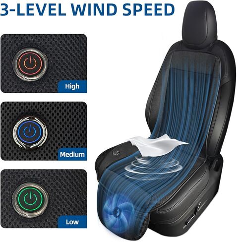 Cooling Car Seat Cover Front Seat, 12V-24V Ventilated Car Seat Cooler with Turbo Fan, Breathable Mesh Fabric Cooled Seat Cushion, 3-Speed Adjustable Airflow, Universal Fit for Cars, SUVs, Trucks in Saudi Arabia