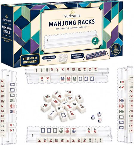 Mahjong Racks with Pushers,Clear Acrylic Mahjong Racks with Redesigned Pusher, Clear Acrylic Mahjong Tile Rack with Magnet Pusher Mahjongs Racks for Extra Large Tiles (4PCS, 20 in) in Kuwait