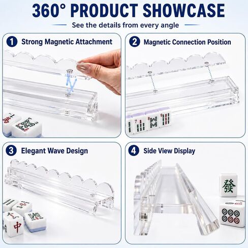 Mahjong Racks with Pushers,Clear Acrylic Mahjong Racks with Redesigned Pusher, Clear Acrylic Mahjong Tile Rack with Magnet Pusher Mahjongs Racks for Extra Large Tiles (4PCS, 20 in) in Kuwait