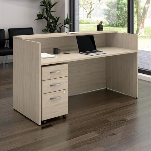 Bush Business Furniture Arrive 72W x 30D Reception Desk with Shelf and Mobile File Cabinet in Mocha Cherry in Saudi Arabia