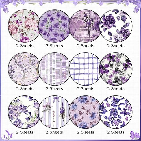 Konsait 24 Sheets Purple Flower Scrapbook Paper 11.8x11.8, Double Sided Purple Rose Lavender Patterned Paper Decorative Floral Cardstock Origami Papers for Card Making Romantic Scrapbook Supplies in Kuwait
