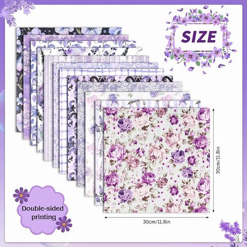 Konsait 24 Sheets Purple Flower Scrapbook Paper 11.8x11.8, Double Sided Purple Rose Lavender Patterned Paper Decorative Floral Cardstock Origami Papers for Card Making Romantic Scrapbook Supplies in Kuwait