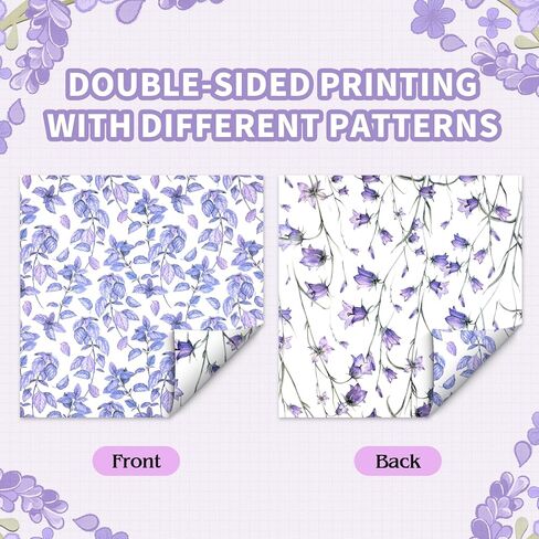 Konsait 24 Sheets Purple Flower Scrapbook Paper 11.8x11.8, Double Sided Purple Rose Lavender Patterned Paper Decorative Floral Cardstock Origami Papers for Card Making Romantic Scrapbook Supplies in Kuwait