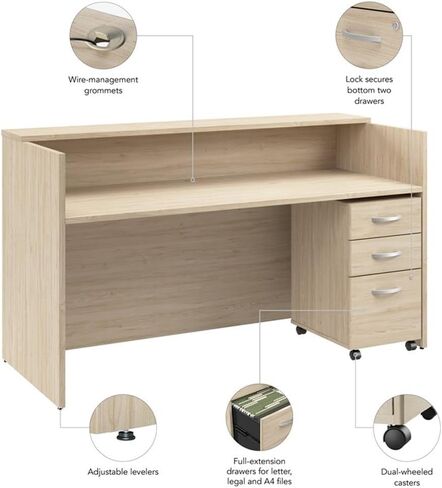 Bush Business Furniture Arrive 72W x 30D Reception Desk with Shelf and Mobile File Cabinet in Mocha Cherry in Saudi Arabia