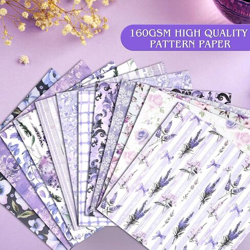 Konsait 24 Sheets Purple Flower Scrapbook Paper 11.8x11.8, Double Sided Purple Rose Lavender Patterned Paper Decorative Floral Cardstock Origami Papers for Card Making Romantic Scrapbook Supplies in Kuwait