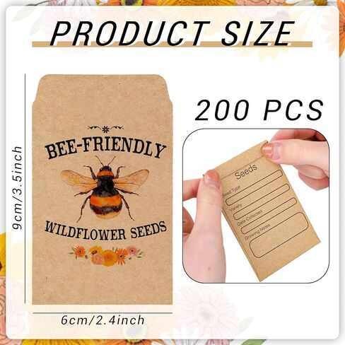 AnyDesign 100 Pcs Spring Bee Seed Packets Self-Adhesive Seed Envelope Cute Wildflower Kraft Seeds Storage Pockets for Garden Wedding Baby Shower Party Favors, 3.5 x 2.4 Inch in Kuwait