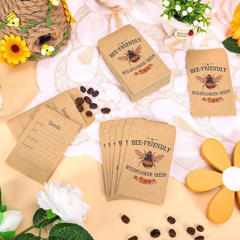 AnyDesign 100 Pcs Spring Bee Seed Packets Self-Adhesive Seed Envelope Cute Wildflower Kraft Seeds Storage Pockets for Garden Wedding Baby Shower Party Favors, 3.5 x 2.4 Inch in Kuwait