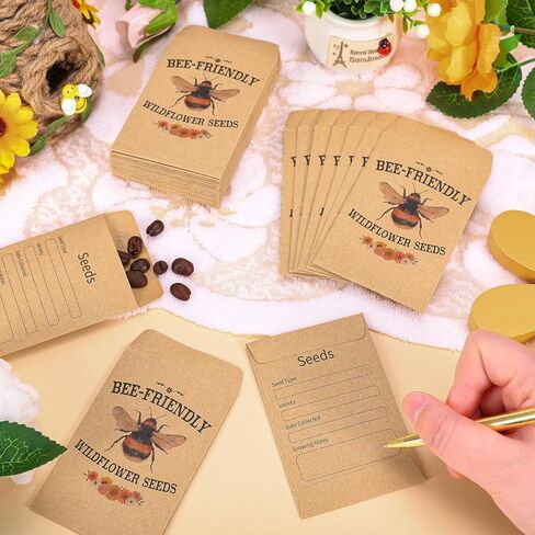 AnyDesign 100 Pcs Spring Bee Seed Packets Self-Adhesive Seed Envelope Cute Wildflower Kraft Seeds Storage Pockets for Garden Wedding Baby Shower Party Favors, 3.5 x 2.4 Inch in Kuwait