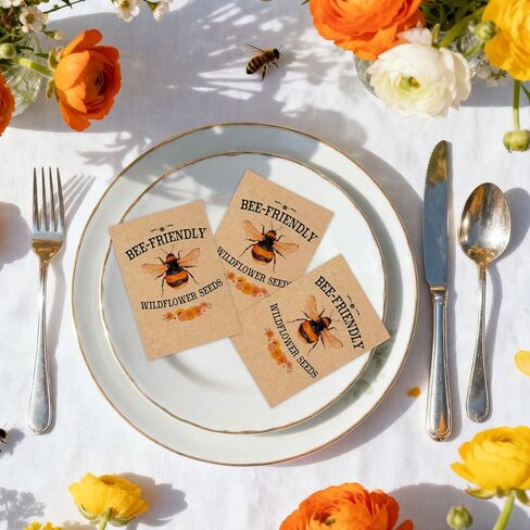 AnyDesign 100 Pcs Spring Bee Seed Packets Self-Adhesive Seed Envelope Cute Wildflower Kraft Seeds Storage Pockets for Garden Wedding Baby Shower Party Favors, 3.5 x 2.4 Inch in Kuwait