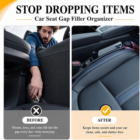 2 PCS Car Seat Gap Filler Compatible with Honda CR-V, HR-V, Pilot, Passport Accessories, Seat Gap Organizer with Emergency Glass Breaker & 1 Sunglasses Holder, Black in Saudi Arabia