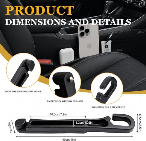 2 PCS Car Seat Gap Filler Compatible with Honda CR-V, HR-V, Pilot, Passport Accessories, Seat Gap Organizer with Emergency Glass Breaker & 1 Sunglasses Holder, Black in Saudi Arabia