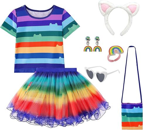 Cat Dollhouse Costume Tutu Dress with Striped Top, Accessories Set Halloween Christmas Outfits For 3-8Y Cutie in Saudi Arabia