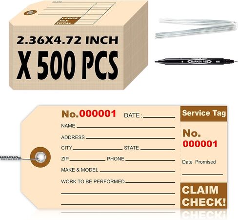 500 Pcs Repair Tags with Stub and Wire Maintenance Tags Service Tags 2.36 X 4.72 Inch Numbered Double Sided Print for Equipment Tracking Inventory Control and Service Management in Saudi Arabia