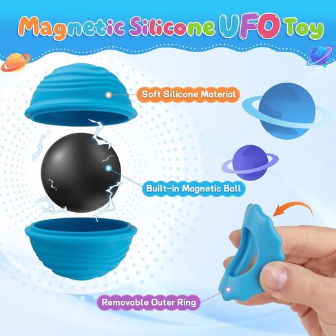 Kiditos UFO Magnetix Magnetic Fidget Toys, 4 Pack Sensory Toy Set with 8 Unique Surface Textures, Stress Relief Desk Toys for Kids & Adults, Travel-Friendly for Calm & Focus in Saudi Arabia