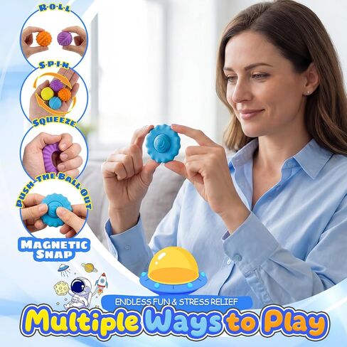 Kiditos UFO Magnetix Magnetic Fidget Toys, 4 Pack Sensory Toy Set with 8 Unique Surface Textures, Stress Relief Desk Toys for Kids & Adults, Travel-Friendly for Calm & Focus in Saudi Arabia