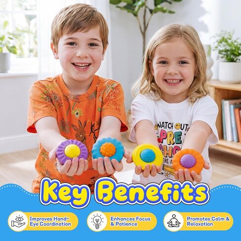 Kiditos UFO Magnetix Magnetic Fidget Toys, 4 Pack Sensory Toy Set with 8 Unique Surface Textures, Stress Relief Desk Toys for Kids & Adults, Travel-Friendly for Calm & Focus in Saudi Arabia